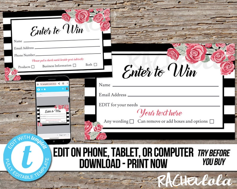 Editable Raffle Ticket Template, Printable Door Prize Entry Form, Enter ...