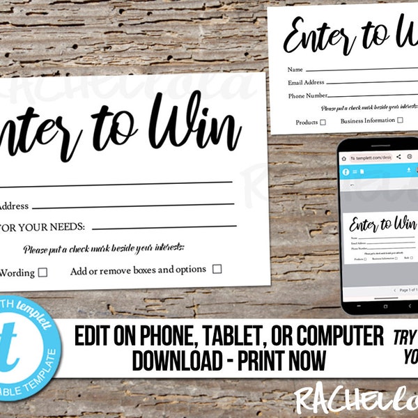 Editable Raffle ticket template, Printable door prize entry form, Enter to win giveaway, Instant, Small Business, Templett, Essential oil