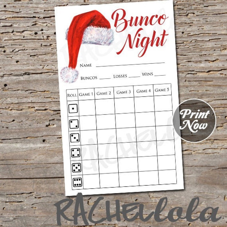 Santa Hat Bunco Score Card Score Sheet Christmas Bunko Etsy