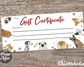 Pet Gift Certificate Printable Fillable Template Dog - Etsy