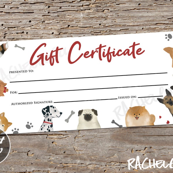 Printable Pet Gift Certificate, Fillable template, Dog boarding, Cat, Groomer thank you, Christmas, Voucher, Veterinarian, Instant download