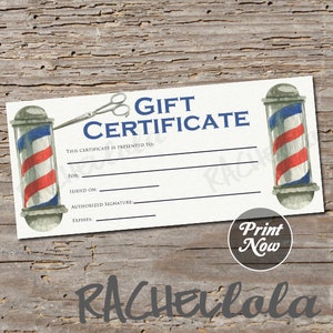 Barber Gift Certificate, Printable fillable template, Mens Hair Salon, Coupon voucher, Christmas, Father's Day, Birthday, Instant download image 1