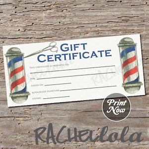 Barber Gift Certificate, Printable fillable template, Mens Hair Salon, Coupon voucher, Christmas, Father's Day, Birthday, Instant download image 1