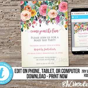 Direct sales party invitation, Printable template, Business, Home launch, Open House, Digital instant download Templett, Editable