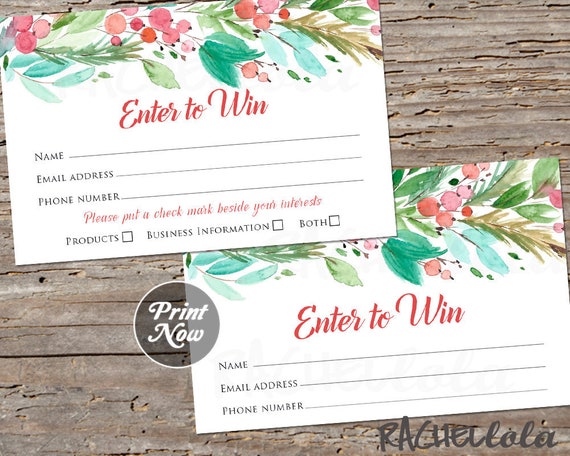 Christmas Raffle ticket template, Printable enter to win, Entry form