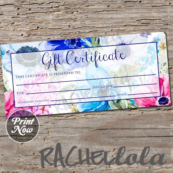 Printable Gift Certificate, Fillable template, Photography, coupon voucher, Hair Salon Bakery, Florist, Massage, Instant digital download Il_570xn