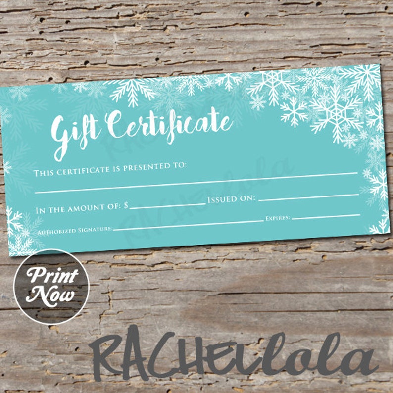 Winter blue snow printable Gift Certificate template Etsy