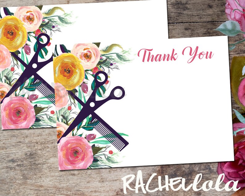 Floral Hair Salon Thank You Note Card Printable Template Etsy