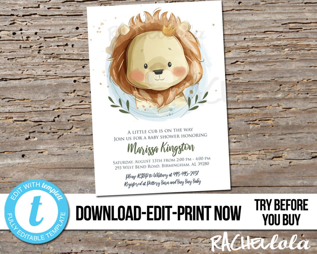 Editable Lion Baby Shower Invitation Printable Template King - Etsy