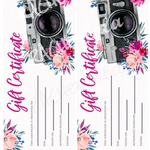 Printable Photography Gift Certificate Template, Photo Session Voucher ...