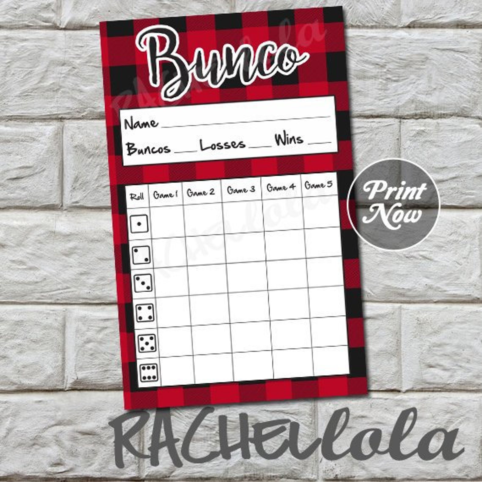 Red Buffalo Plaid Bunco Score Card, Score Sheet, Christmas Bunko Party ...