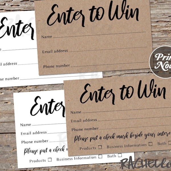 Kraft Raffle ticket template, Printable enter to win, Entry form, Rustic Door prize giveaway, Essential oil, Event, Party, Business, Instant