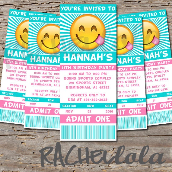 Emoji Ticket 1st Birthday Party Invitation Printable Template