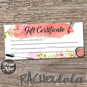 Printable Makeup Gift Certificate, Fillable template, Mary kay coupon voucher, Avon, Christmas, cosmetics Salon, Instant digital download image 1