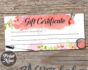 Printable Makeup Gift Certificate, Fillable template, Mary kay coupon voucher, Avon, Christmas, cosmetics Salon, Instant digital download