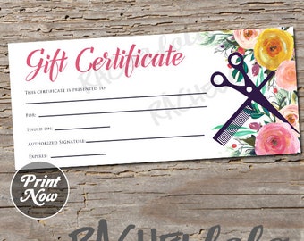 Printable Hair Salon Gift Certificate template, Hair stylist coupon voucher, Fillable,, Christmas Instant download, Mothers day, Birthday