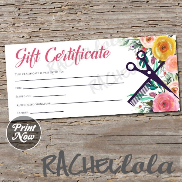 Printable Hair Salon Gift Certificate template, Hair stylist coupon voucher, Fillable,, Christmas Instant download, Mothers day, Birthday