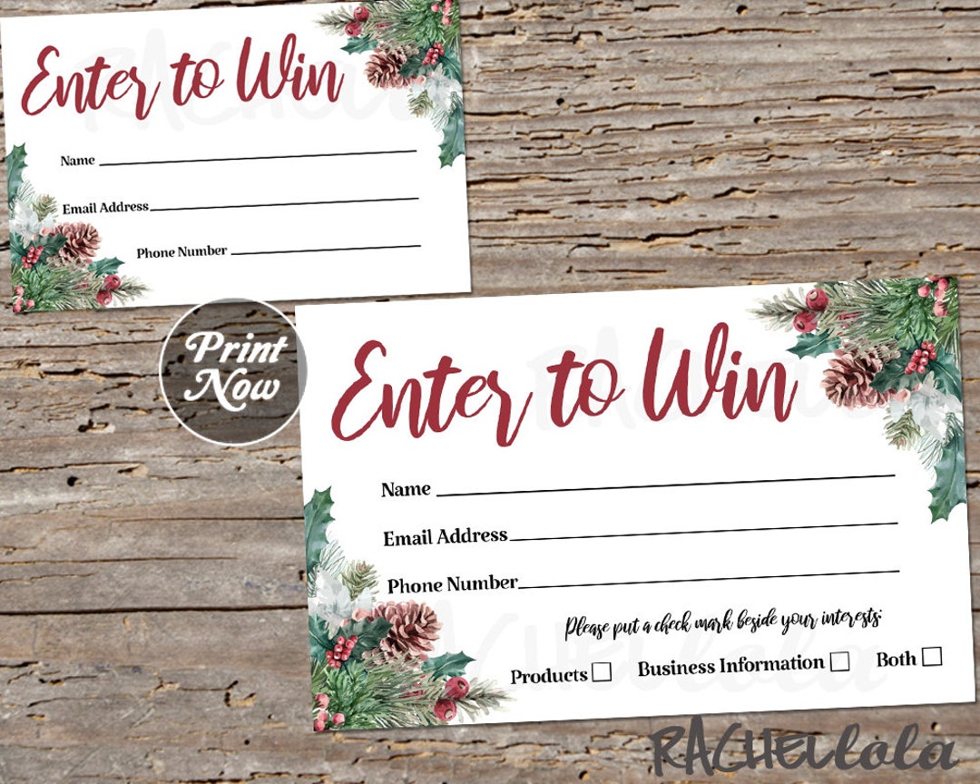 Christmas Raffle Ticket Template, Holiday Printable Enter to Win, Entry