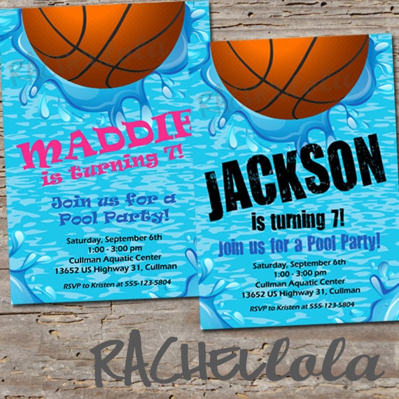 basketball pool party birthday invitation printable template swim