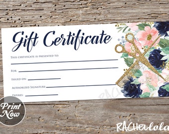 Printable Hair Salon Gift Certificate template, Hair stylist coupon voucher, Fillable, Instant download, Mothers day, Christmas, Floral