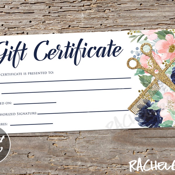 Printable Hair Salon Gift Certificate template, Hair stylist coupon voucher, Fillable, Instant download, Mothers day, Christmas, Floral