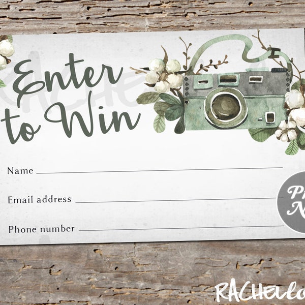 Printable Photography raffle ticket, Door prize entry template, Enter to win free giveaway, Instant download, Fall Booth, Free photo session