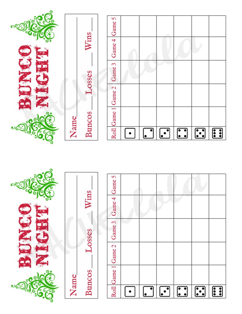 Free Christmas Bunco Score Sheets Printable