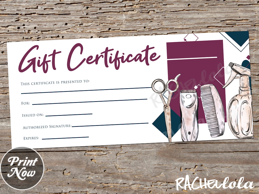 Barber Gift Certificate Printable, Fillable Template, Mens Hair Salon, Coupon Voucher, Christmas