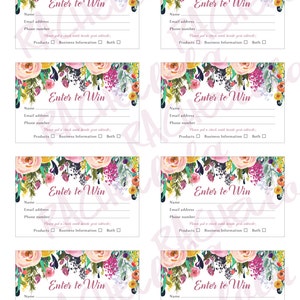 Printable Raffle ticket template, Door prize entry form, Enter to win giveaway, Photography session, Instant download, Direct sales, Floral image 2