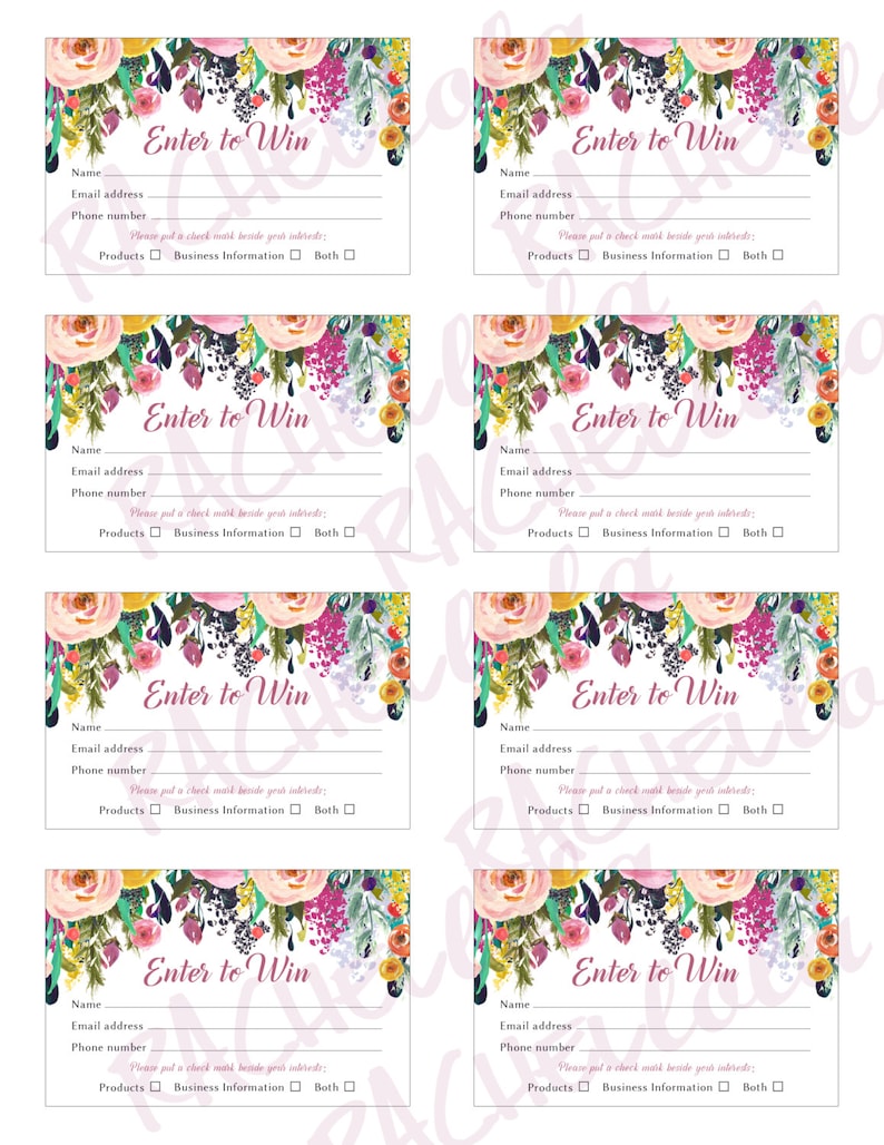 Printable Raffle ticket template, Door prize entry form, Enter to win giveaway, Photography session, Instant download, Direct sales, Floral image 2