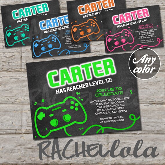 Video Game Chalkboard Birthday Party Invitation Boy Girl Teen