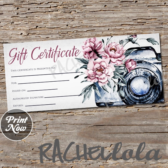 Printable Photography Gift Certificate template, Photo session voucher