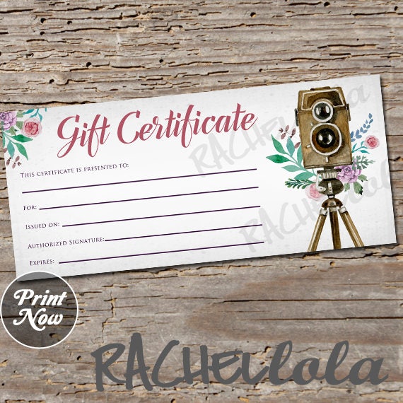 Printable Photography Gift Certificate template, spring, summer, fall, Photographer session, Voucher card, Instant digital download, Flower Il_570xn