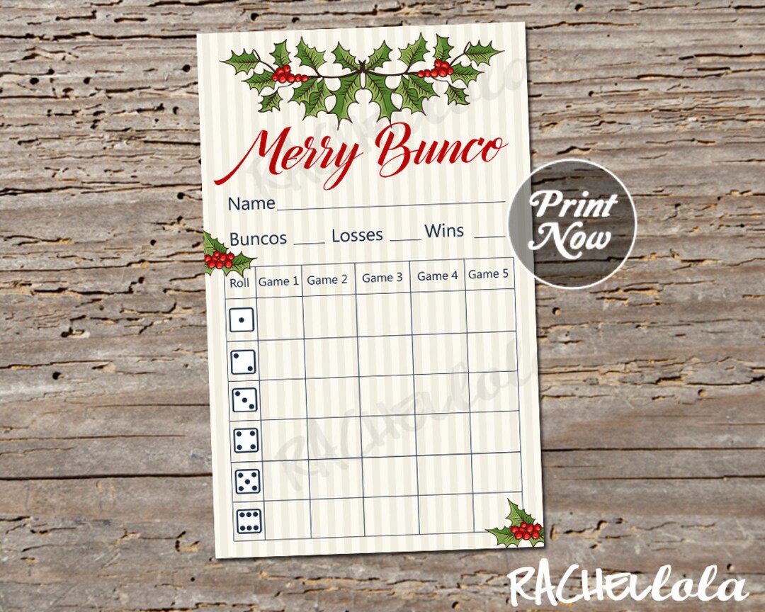 Christmas Bunco Score Card Holly Score Sheet Bunko Party Etsy