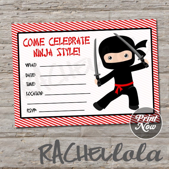Ninja Invitation Ninja Boy Digital Ninja Invite,Instant download NINJA