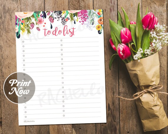 Printable to do list template, Floral planner insert, Feminine flower Master list, Business, Home, Letter size PDF, Instant digital download Il_570xn