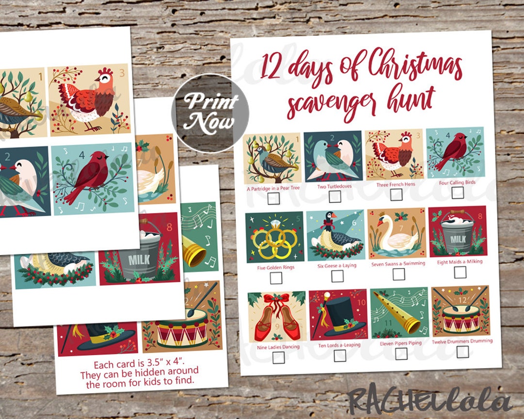 Printable Christmas Scavenger Hunt, Party Game Activity, Kids, Family