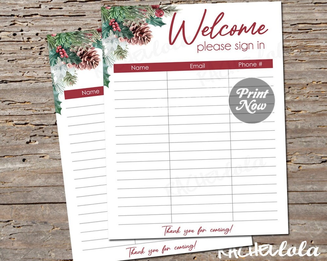 Printable Christmas Sign in Sheet, Holiday Real Estate Open House