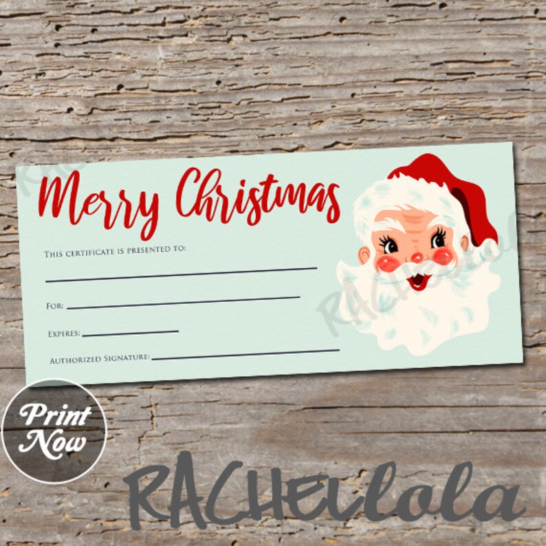 Vintage Santa Gift Certificate Printable Template Old - Etsy