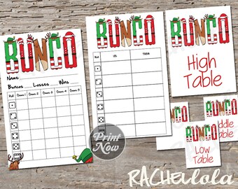 Christmas Bunco Bundle, Scorecard Tally, Table Signs, Score sheet, December Fun Party Printable template, Instant digital download, winter