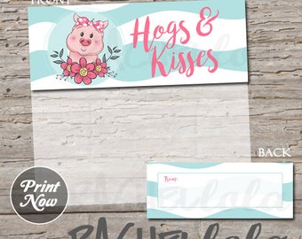 Pig Hogs & Kisses Goodie bag topper, Valentine's day card, Kids Printable, Preschool, Girl, Chocolate Candy, Treat, Instant digital download