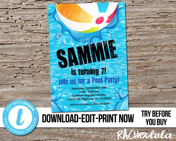 Editable Beach Ball Pool Party Birthday Invitation Printable Template editable-beach-ball-pool-party-birthday-invitation-printable-template