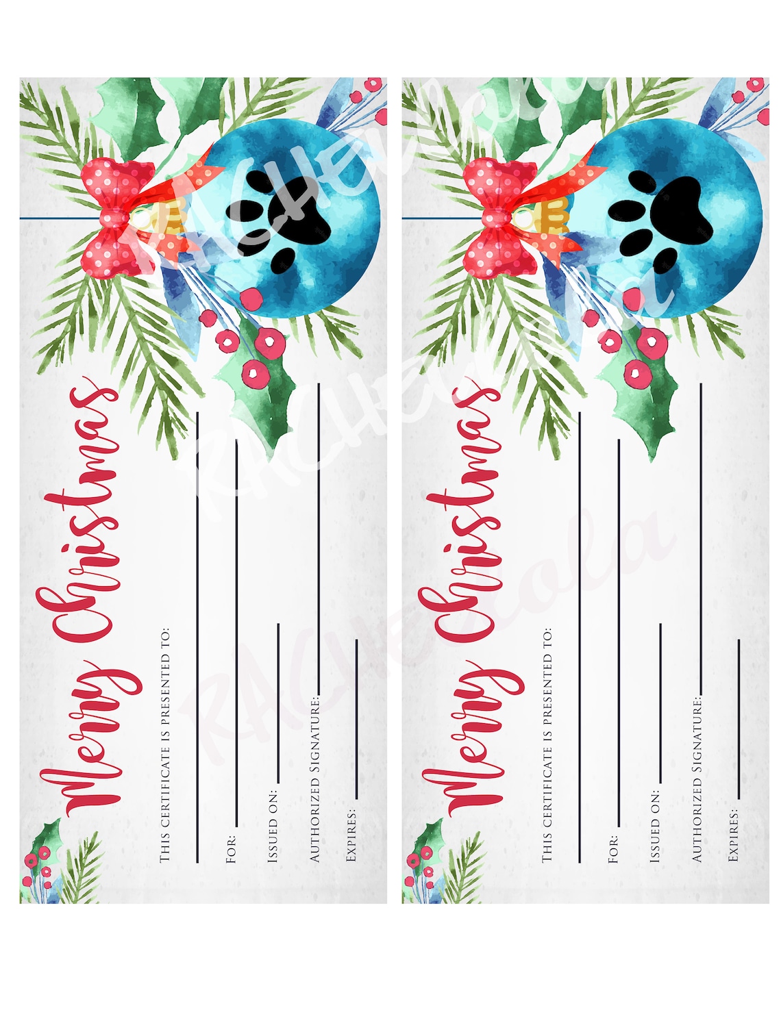 Printable Pet Gift Certificate Fillable Template Christmas - Etsy