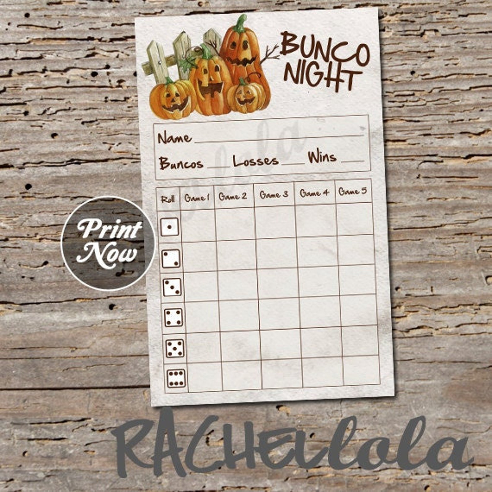Pumpkin Bunco Score Card Halloween Score Sheet Bunko Party - Etsy