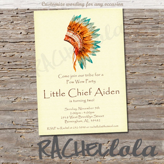 Little Indian 1st Birthday Party Invitation Native American