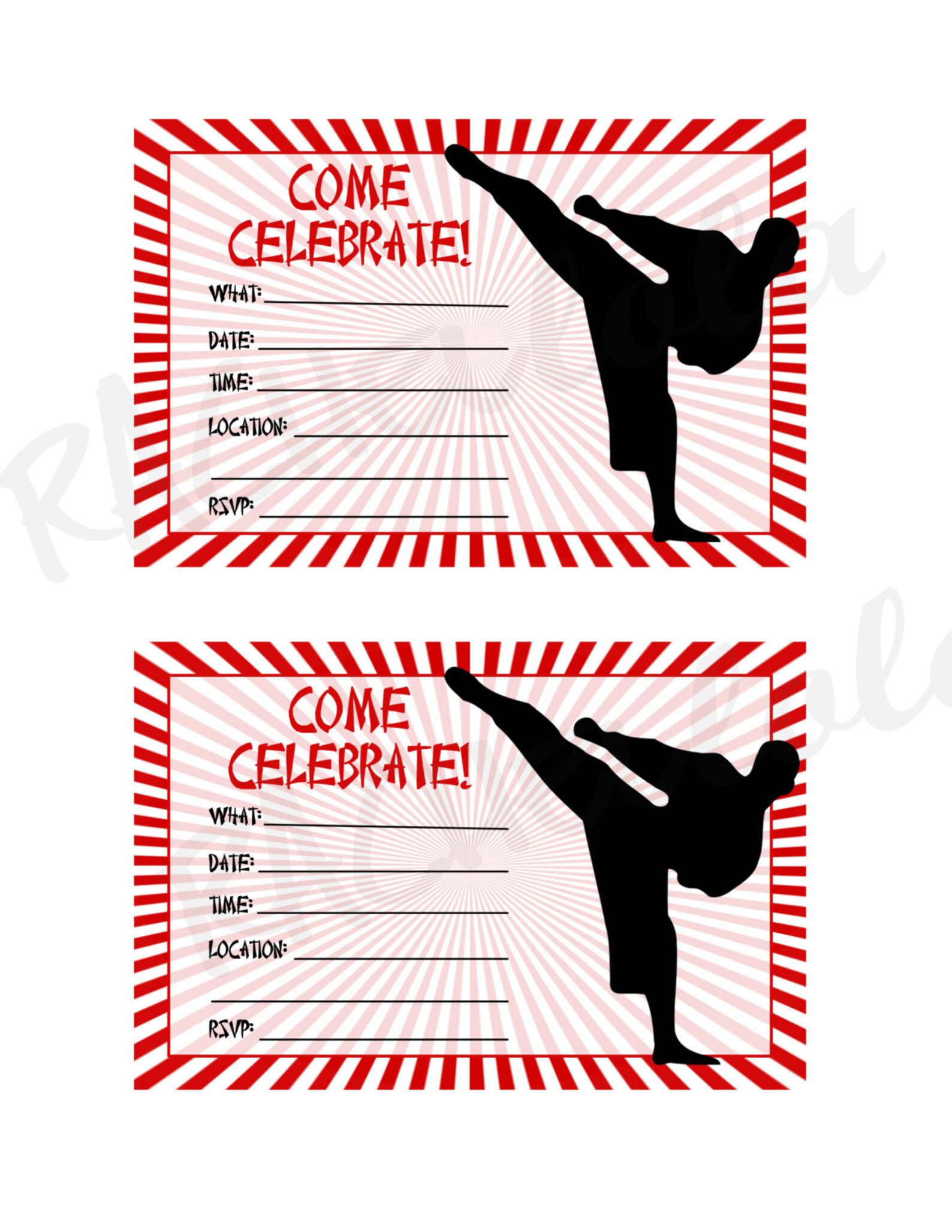 Karate Birthday Party Invitation, Printable Template, Instant Digital ...