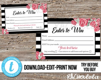 Editable Raffle ticket template, Printable door prize entry form, Enter to win free giveaway, Photography session, Instant download Templett
