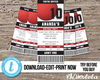 Editable Kickball ticket, Birthday invitation printable template, Dodgeball, Team party, Tournament, Digital instant download, Templett