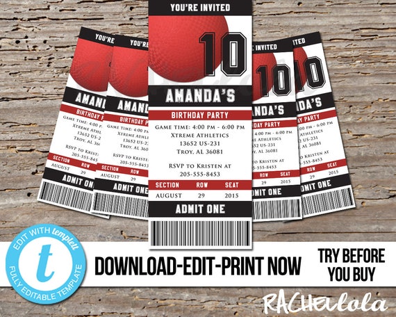 Editable Kickball ticket, Birthday invitation printable template, Dodgeball, Team party, Tournament, Digital instant download, Templett Il_570xn