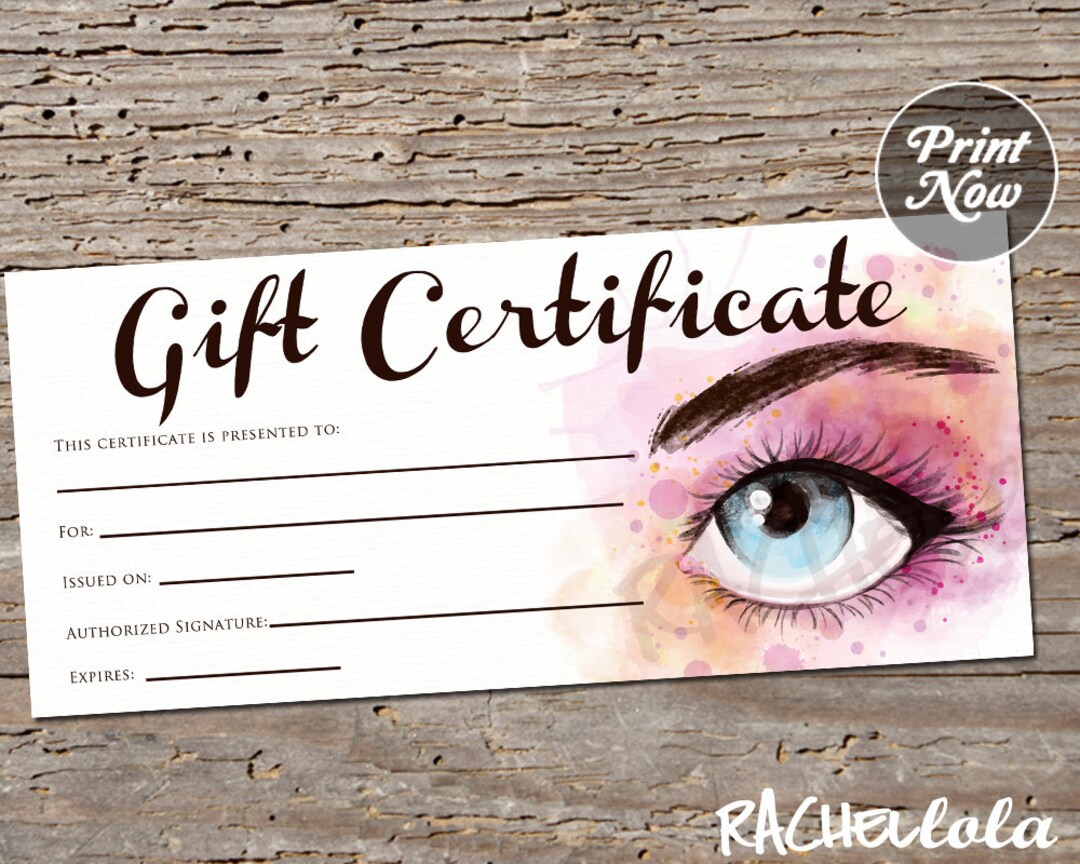 Printable Makeup Gift Certificate Template, Cosmetics, Eyebrow Waxing